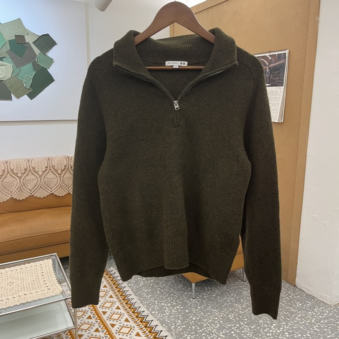 유니클로 X JW앤더슨 수플레얀 반집업 말차카키 니트 S C10497 상품이미지3