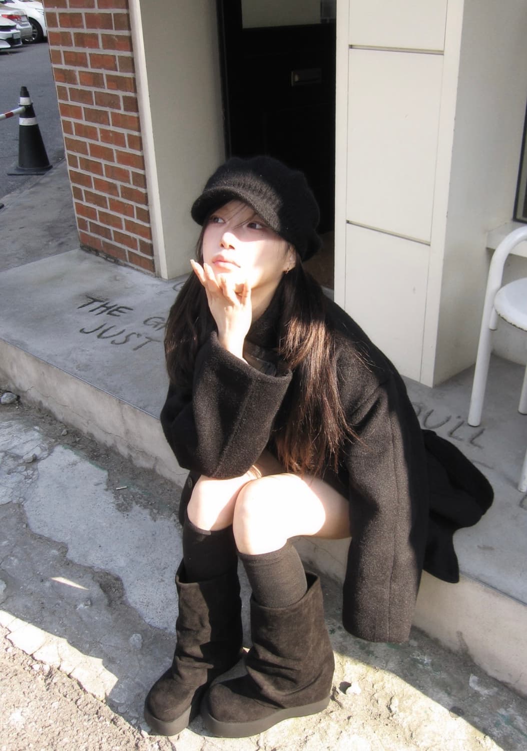 모디무드 Paris 하프 리본 더블 코트 블랙 상품이미지2