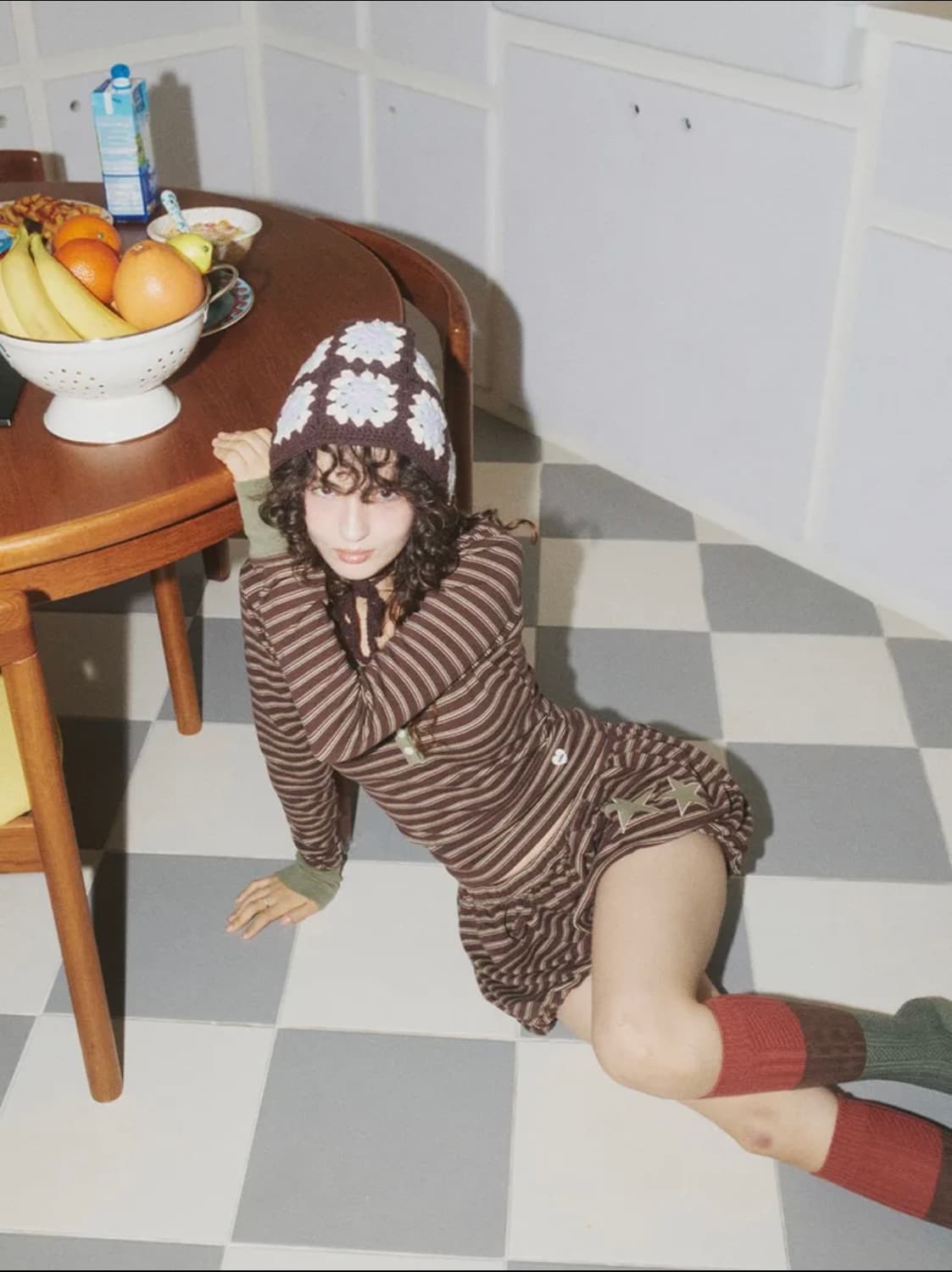 에즈이프캘리 스트라이프 벌룬 쇼츠 브라운 1회착 상품이미지3