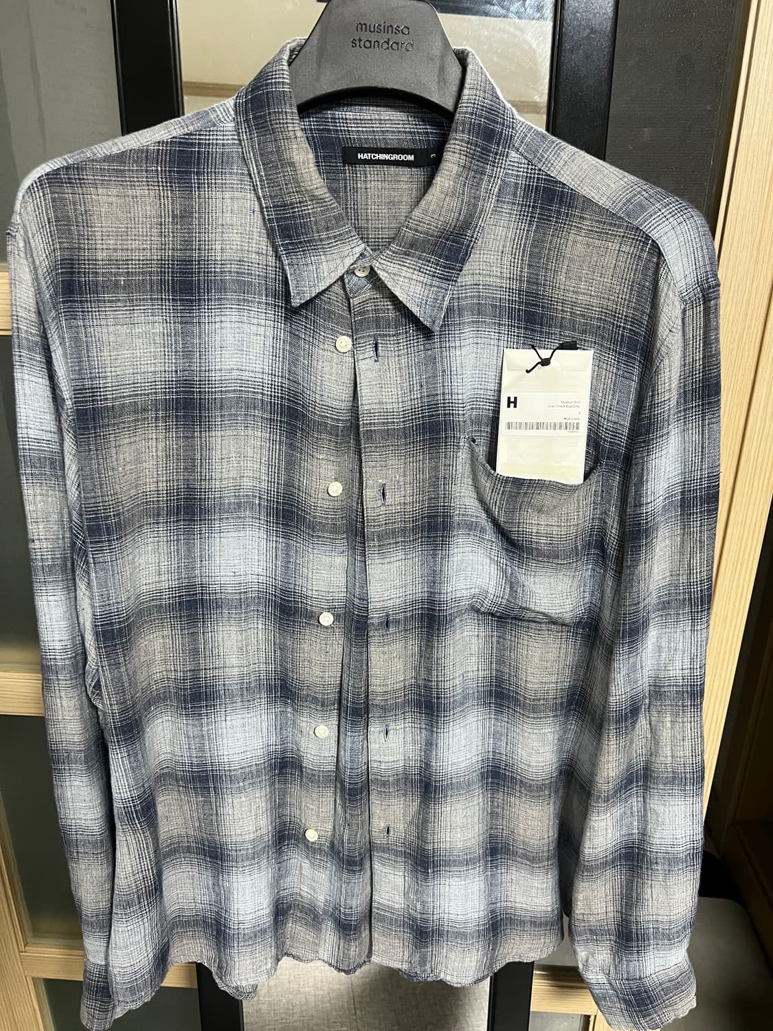 [3] 해칭룸 린넨 체크 뮤지엄 셔츠 블루그레이 상품이미지3