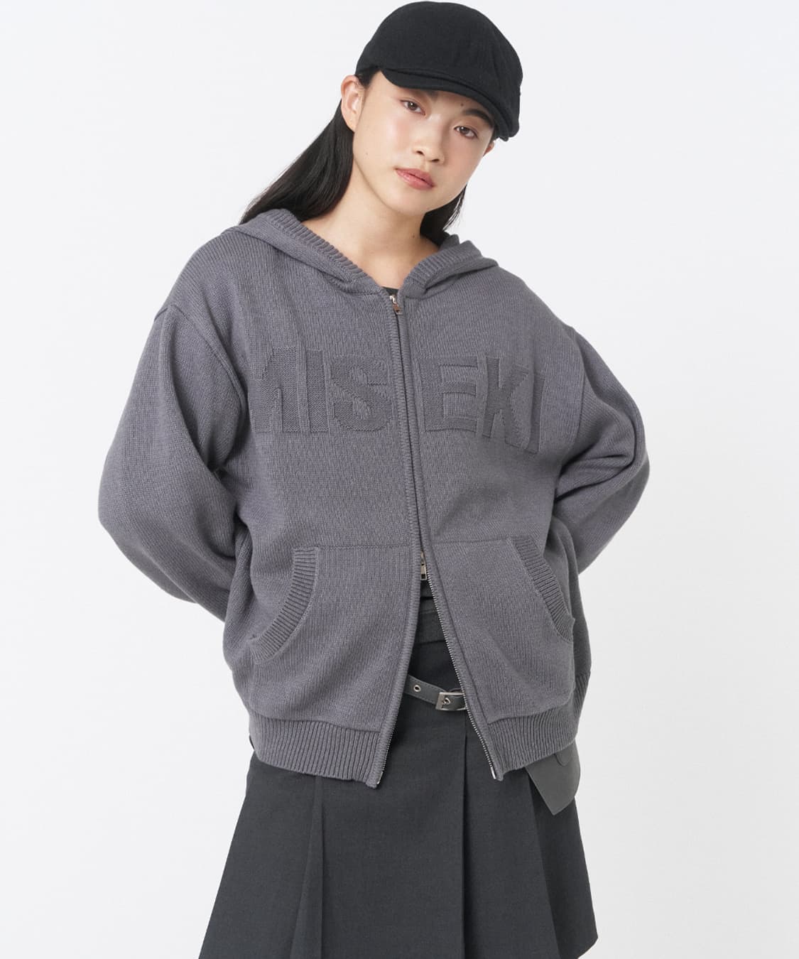 Logo knit hoodie zip-up CHARCOAL 상품이미지2