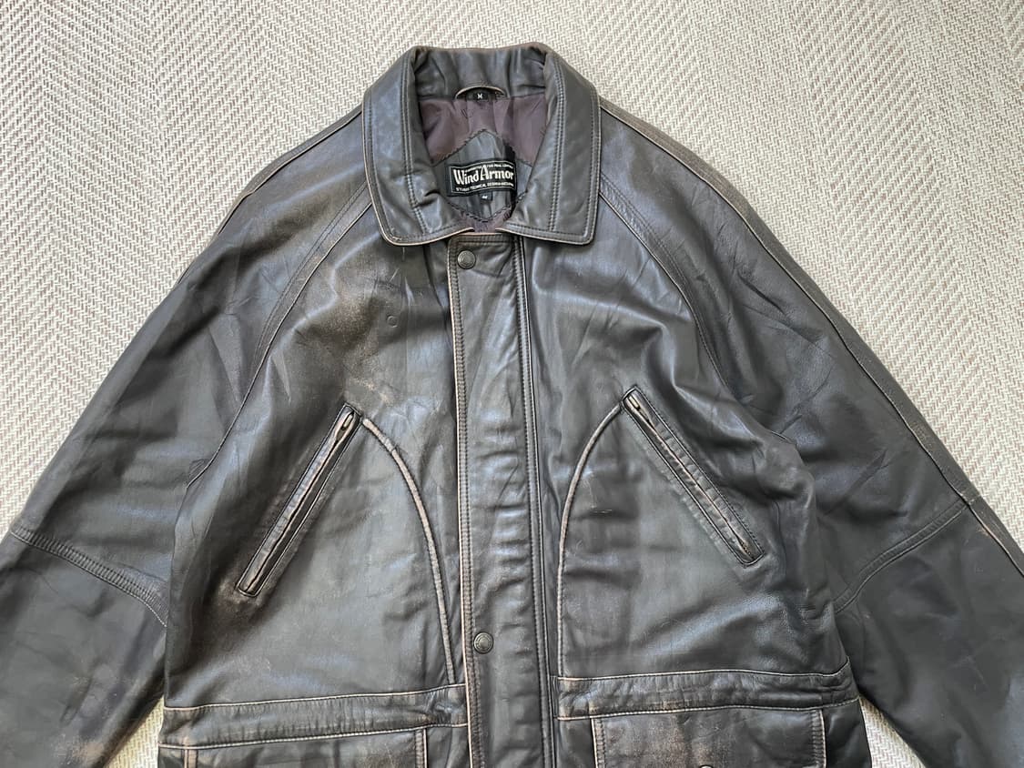 빈티지 양가죽 브라운 에이징 카 코트 상품이미지4