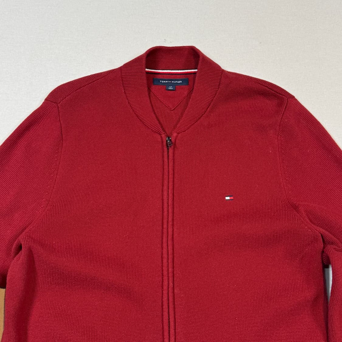 S) 타미힐피거 프리미엄코튼 니트 집업 레드 2way지퍼 상품이미지3