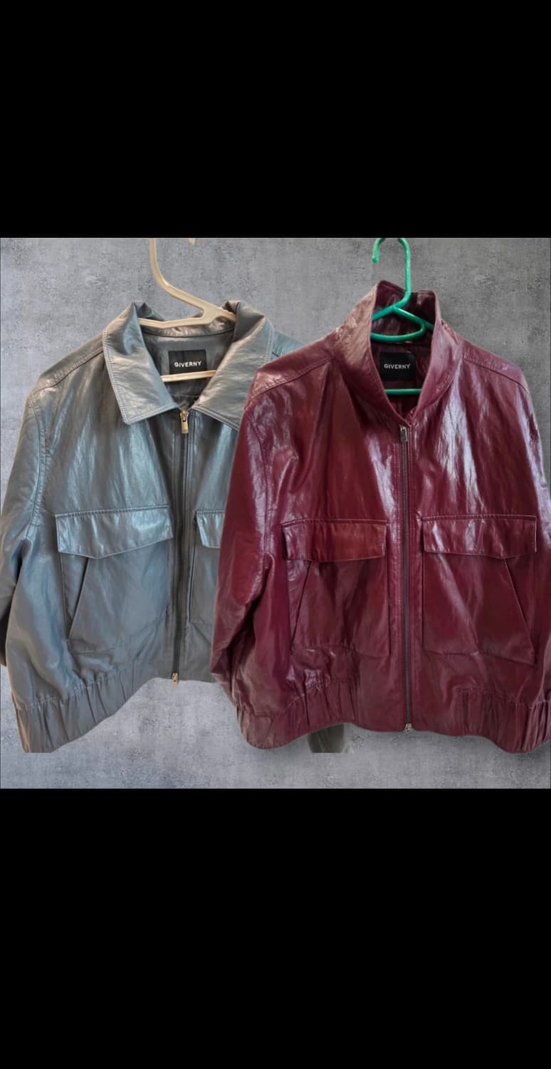 지베르니 페이크 레더 자켓 (버건디/그레이)일괄 상품이미지1