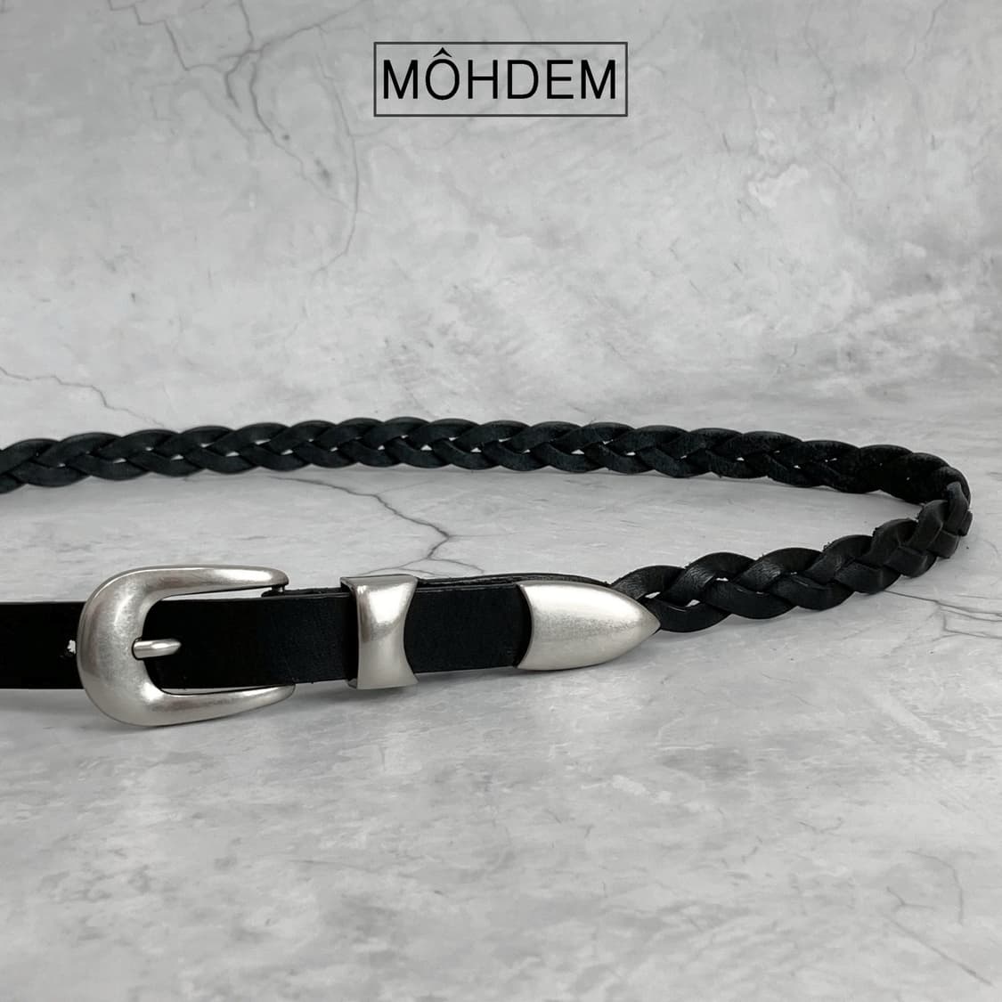 [Unisex] 하프 위빙 이태리 가죽벨트 블랙 상품이미지2