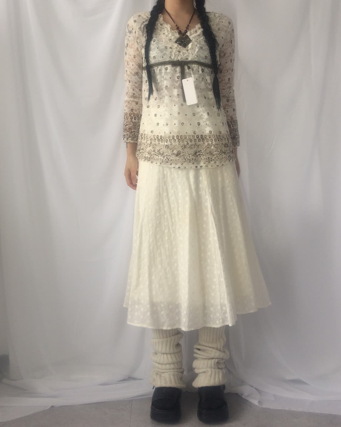 Punching pattern point long skirt 상품이미지7