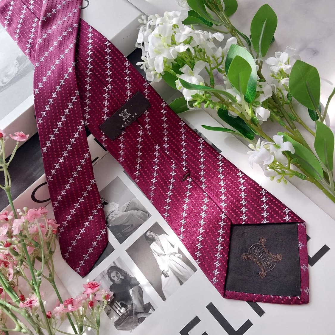 셀린느 실크 퍼플 트리오페 패턴 넥타이 9cm A+등급 K2158 상품이미지4