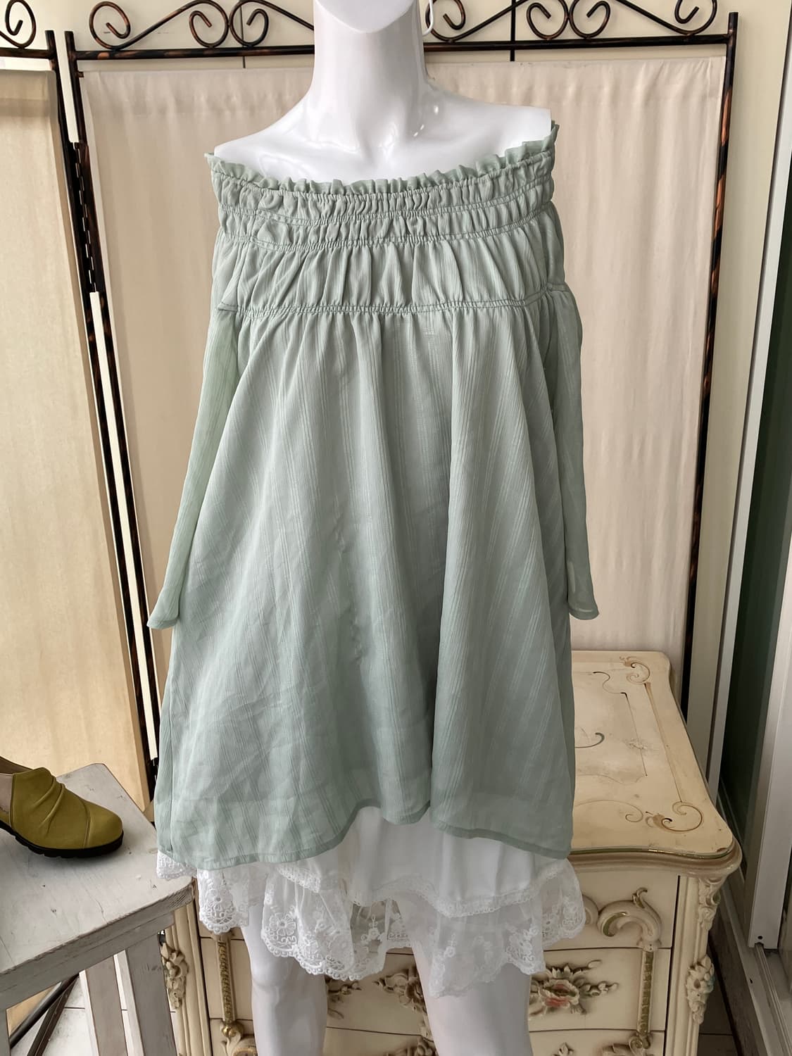 오프숄더 민트 블라우스 1256 모리걸 y2k 상품이미지1