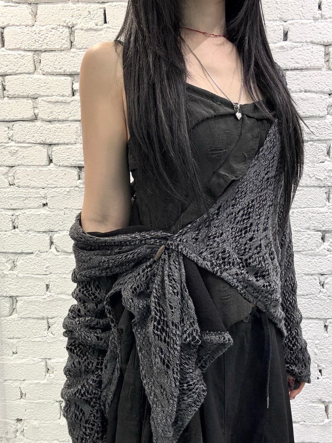 Grunge Sheer Shadow Lace Wrap Cardigan 상품이미지3