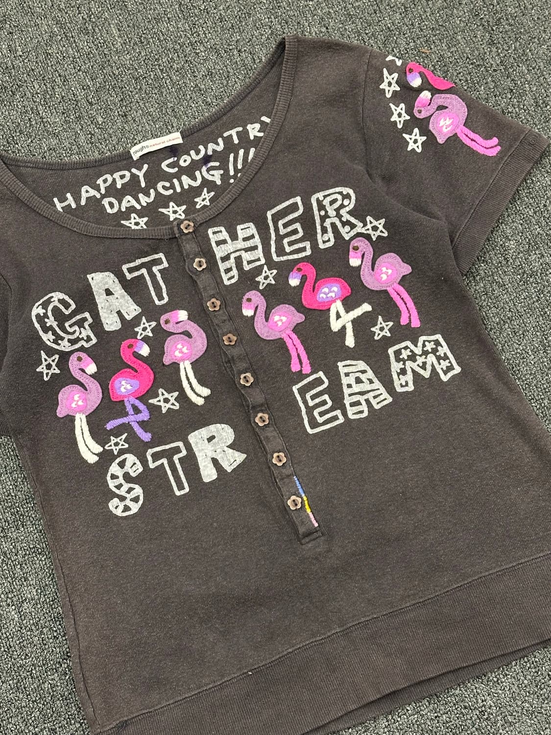 OS)rough vintage 여성 플라밍고 패치 반팔 상품이미지2