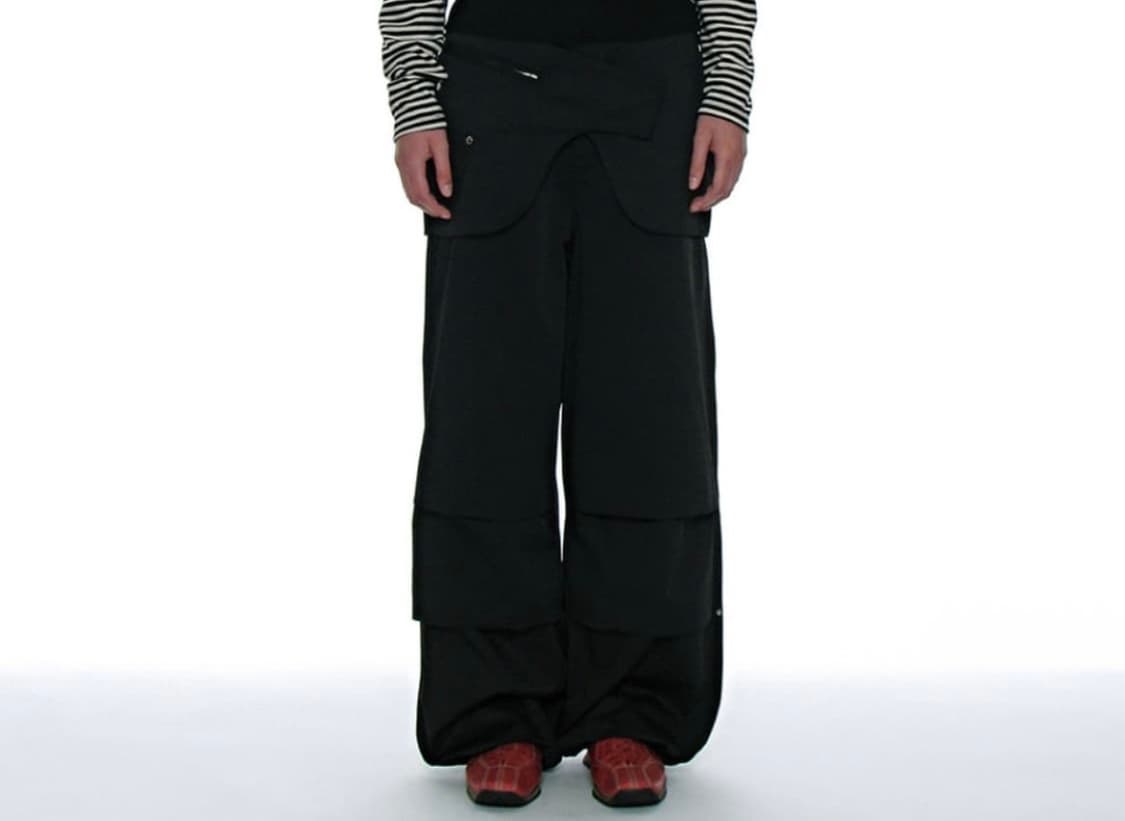 파르티멘토우먼 2WAY 투웨이 벨티드 레이어드 파라슈트 팬츠 블랙 상품이미지1