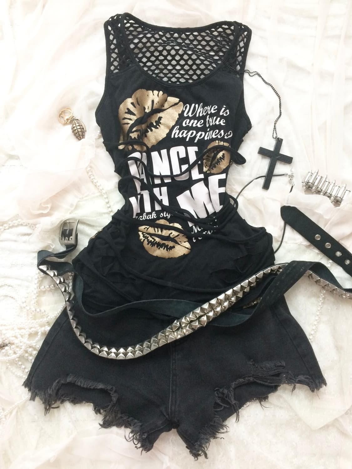 Vintage Grunge Rock Mesh Tiered sleevele 상품이미지3