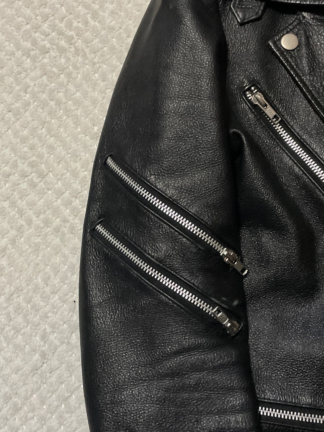 느와르 라르메스 카우하이드 소가죽 2중 카라 레이어드 본디지 레더 자켓 상품이미지6