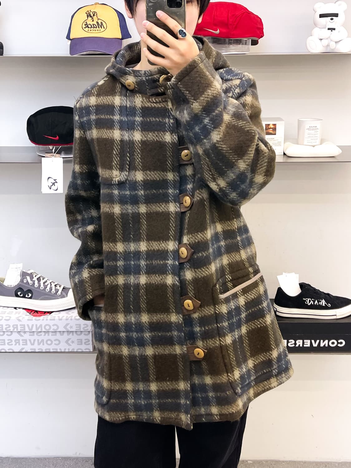 드리스 반 노튼 체크 울 더플 후드 코트 상품이미지2