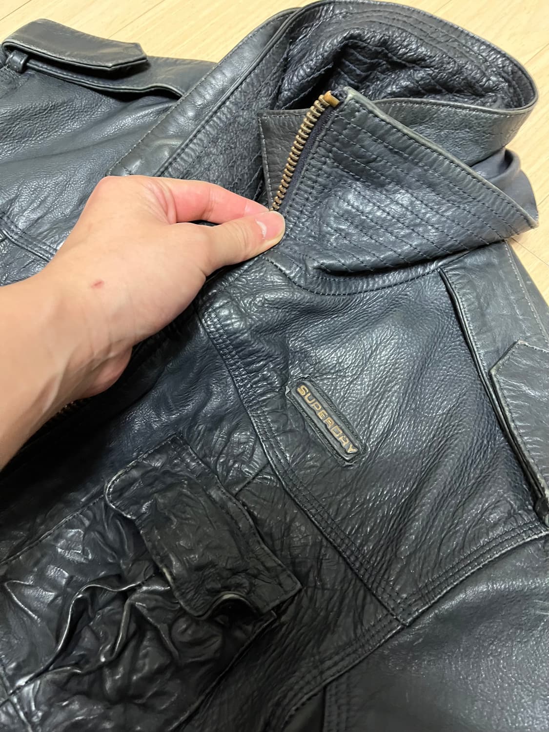 베컴 슈퍼드라이 하이넥 레더자켓  상품이미지3