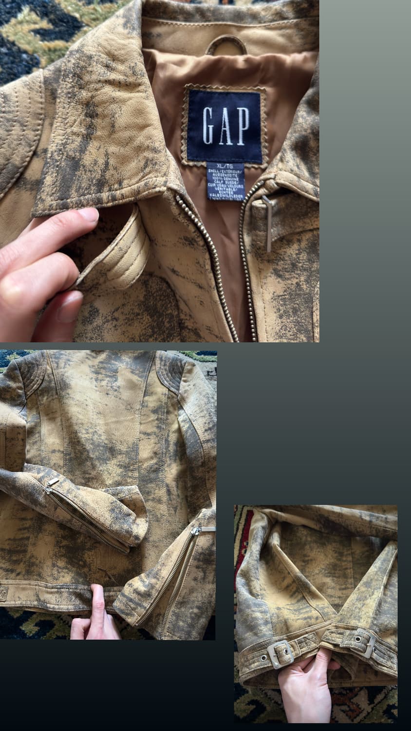 90s Old Gap Calfskin sand washed 레더 자켓 상품이미지10