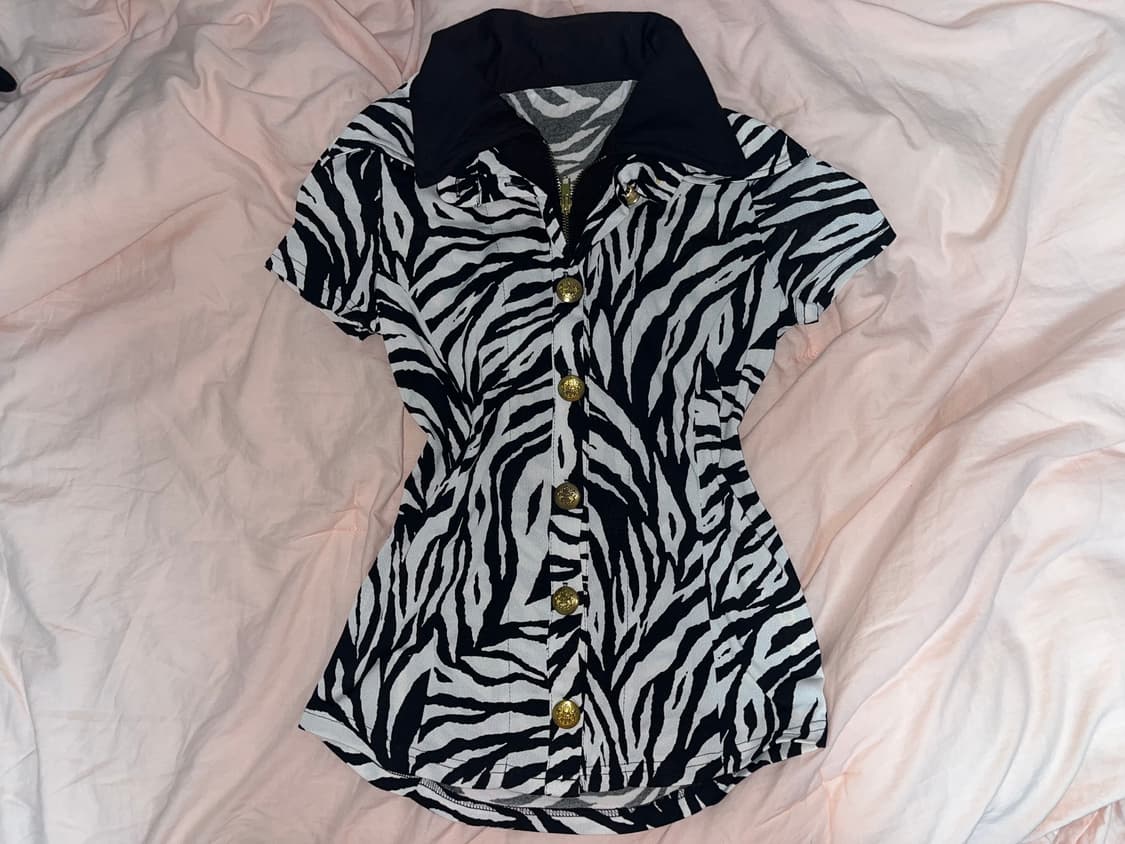 오네갸루 지브라 금장 레이어드 셔츠 탑 다이아마즈히메 상품이미지2