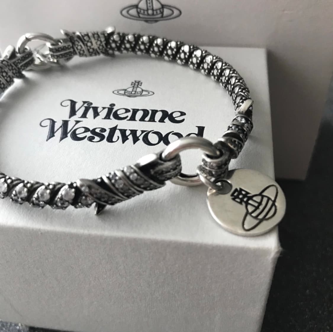 비비안웨스트우드 아카이브 orb 각인 참 크리스탈 체인 브레이슬릿 팔찌 상품이미지2