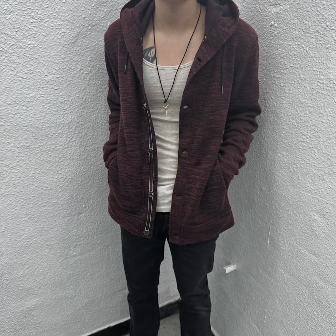 Semantic design burgundy hood cardigan 상품이미지2