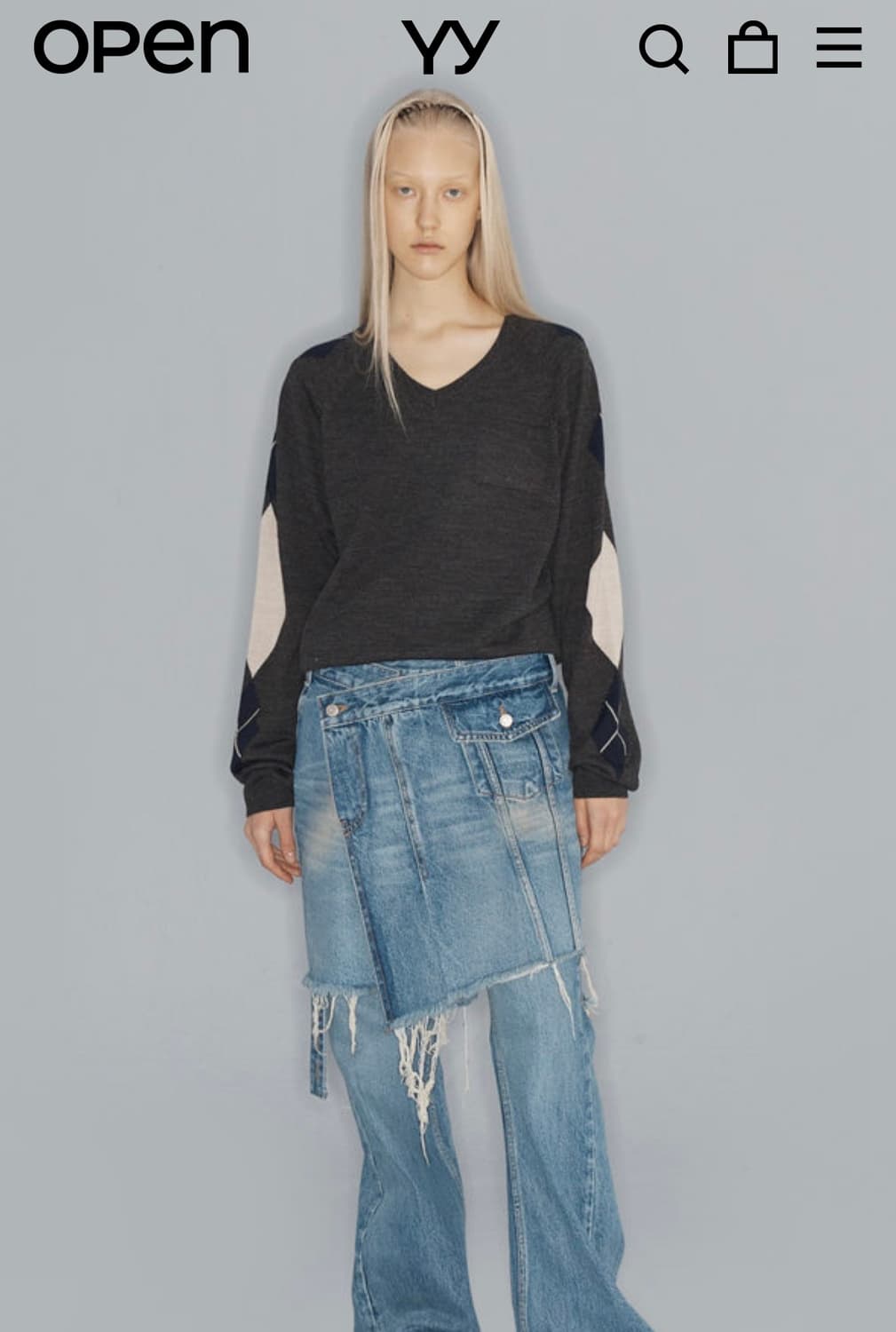 Open yy 오픈와이와이 아가일 v넥 니트 ARGYLE V-NECK 상품이미지1