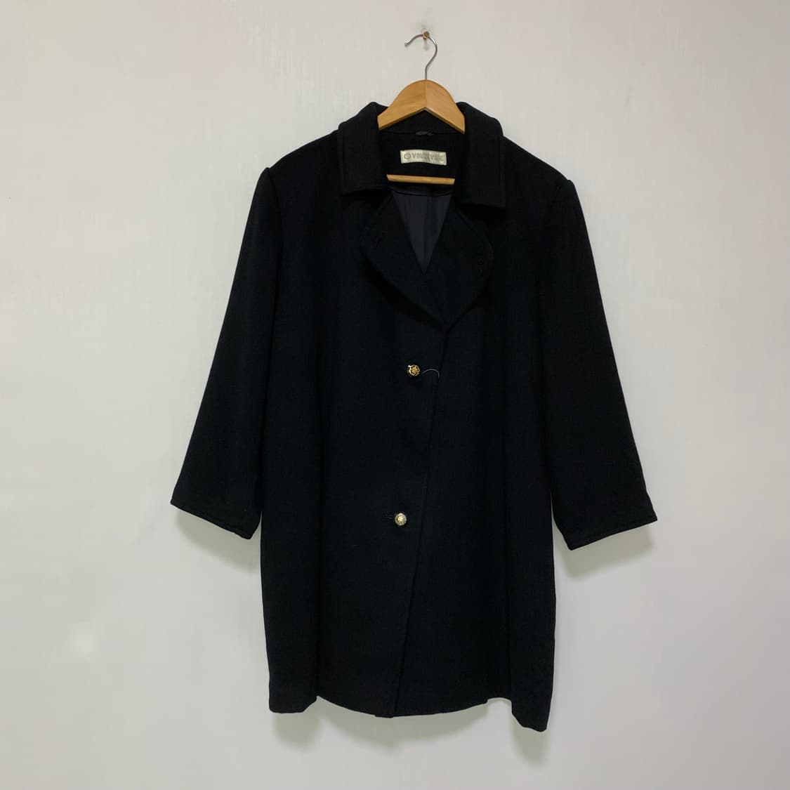 빈티지 캐시미어 100% 블랙 버튼 하프 코트 남녀공용 상품이미지1