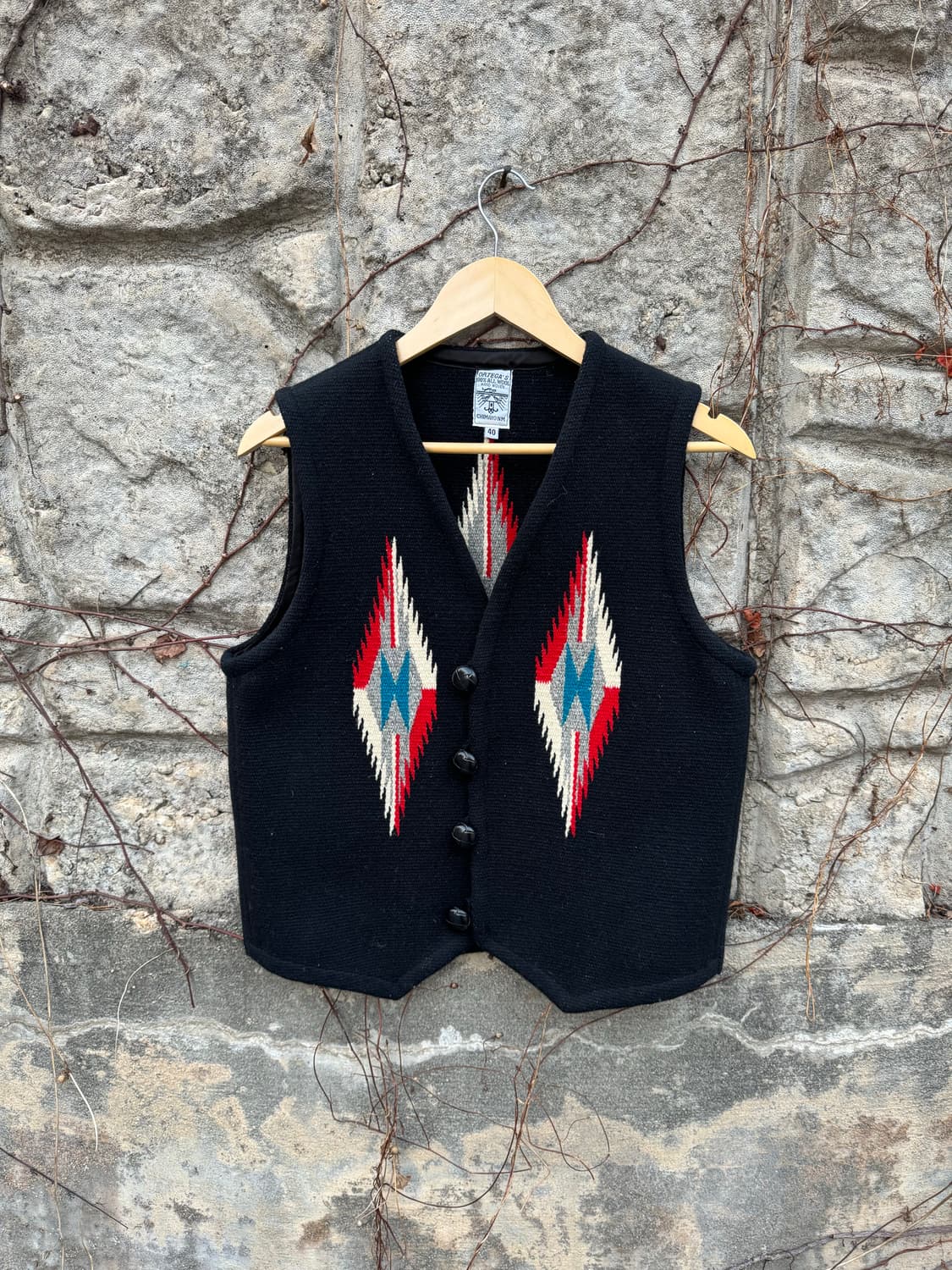 오르테가 핸드 우븐 울 네이티브 나바호 웨스턴 치마요 베스트 조끼 블랙 상품이미지1