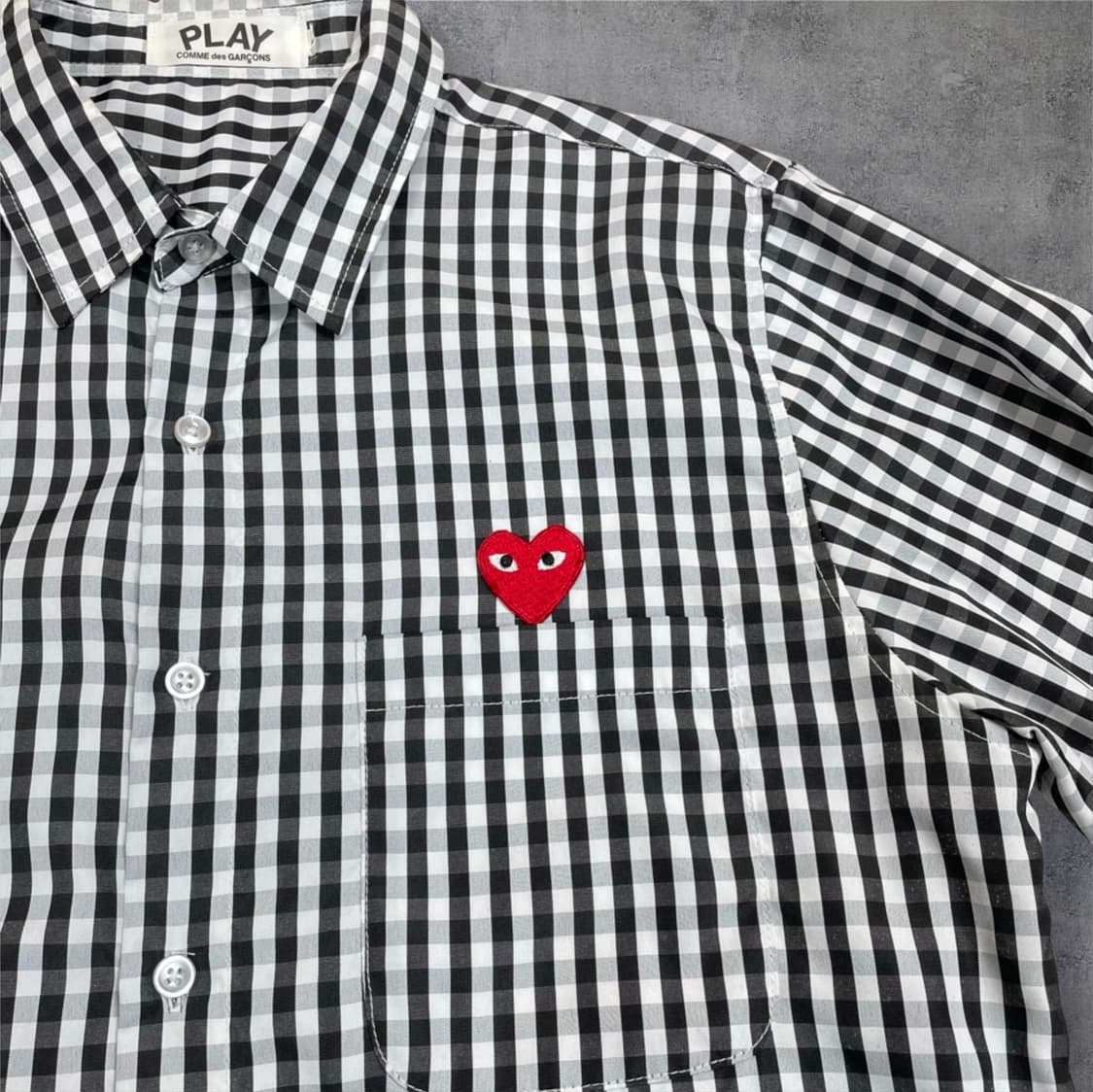 꼼데가르송 블랙 체크 하트 패치 포켓 셔츠 L 상품이미지2