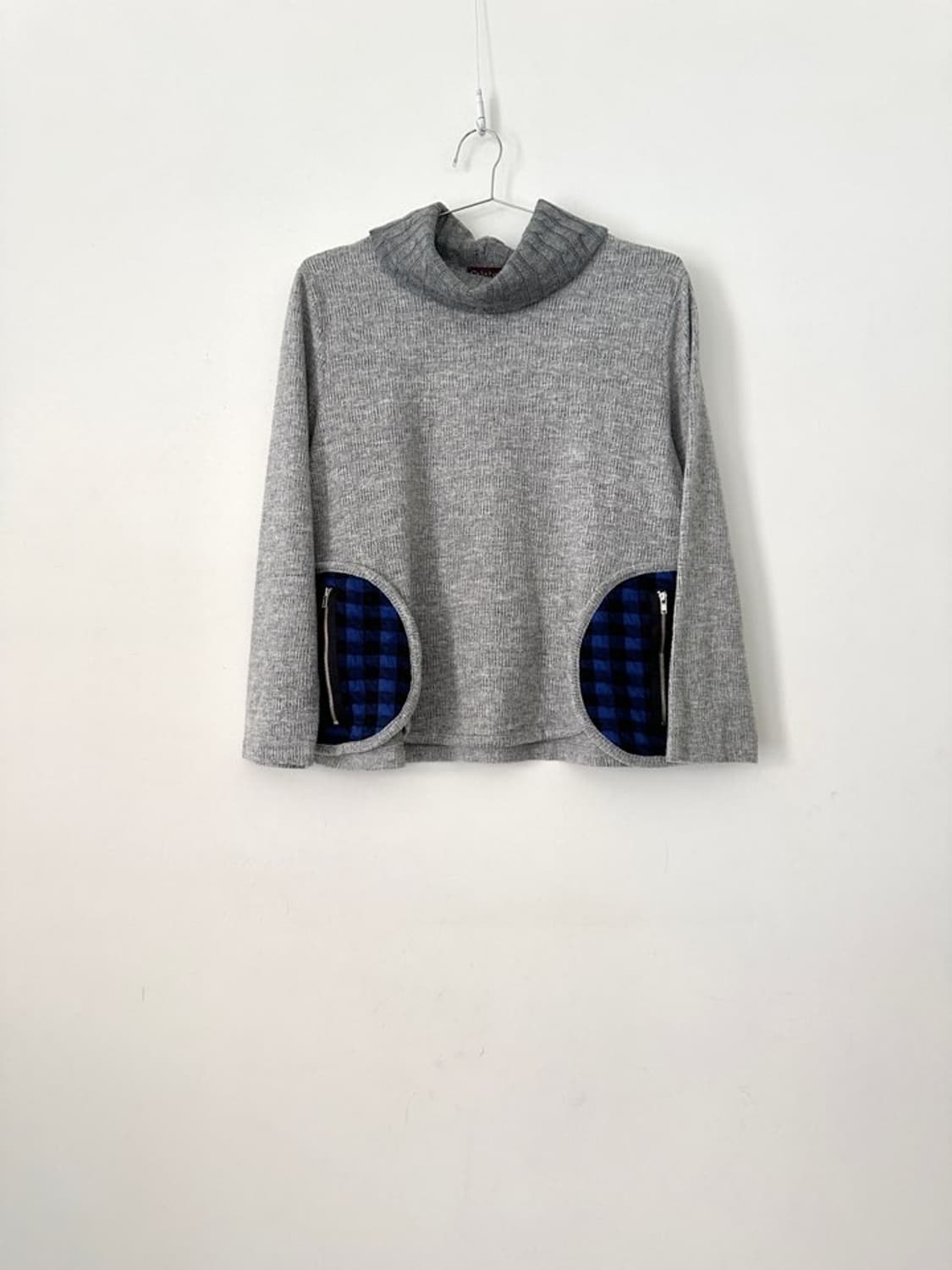 Highneck check point warm top / grey 상품이미지1