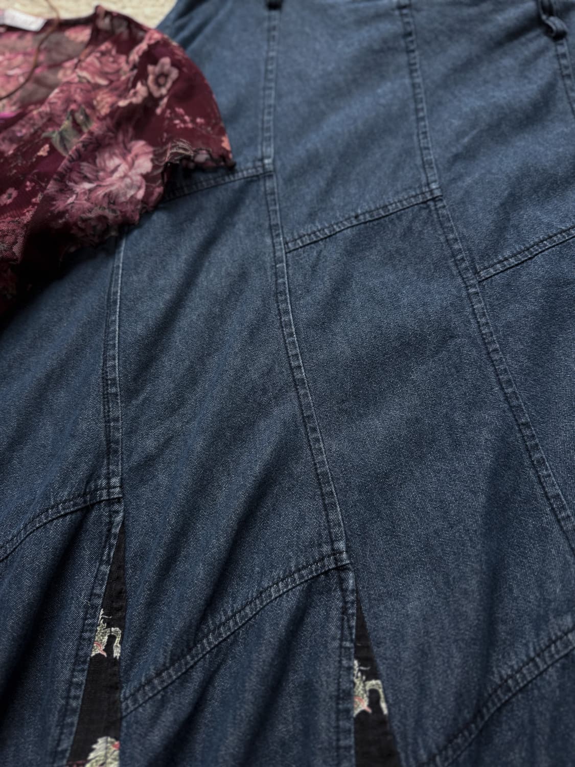 Stitched Oriental Patch Denim Skirt 0405 상품이미지5