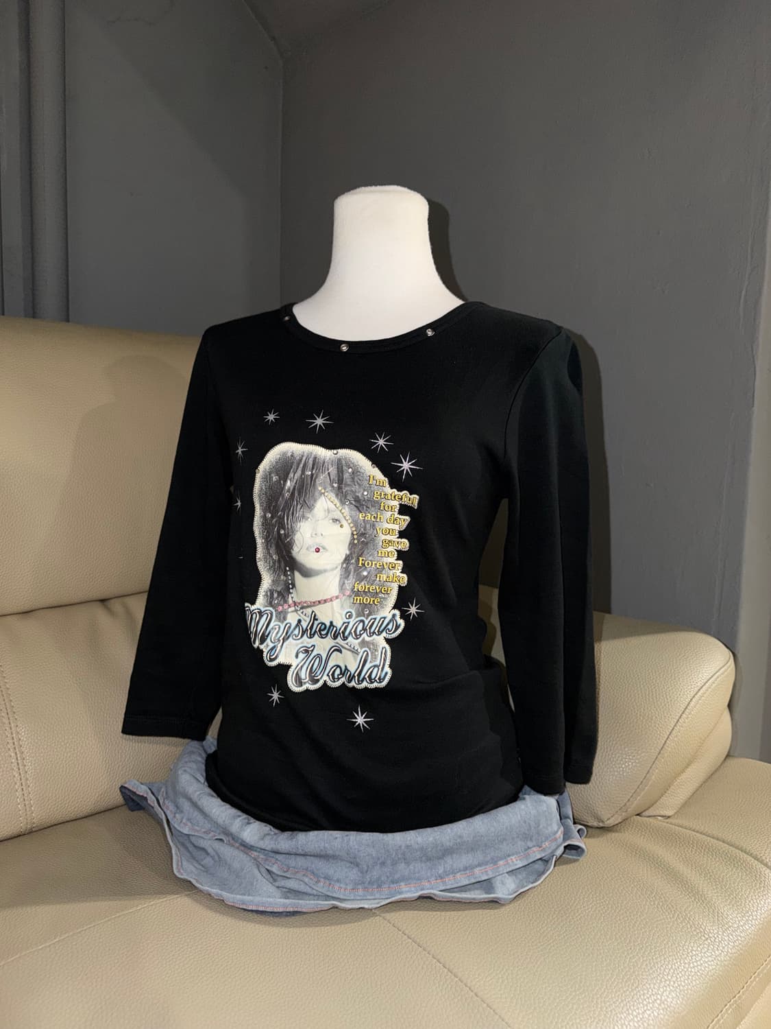 girl printing eyelet hole point top 상품이미지1