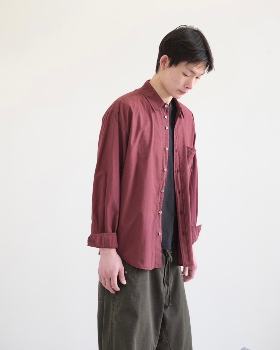 [3(M)]해칭룸 섀도우 스트라이프 셔츠 다크 레드 상품이미지2