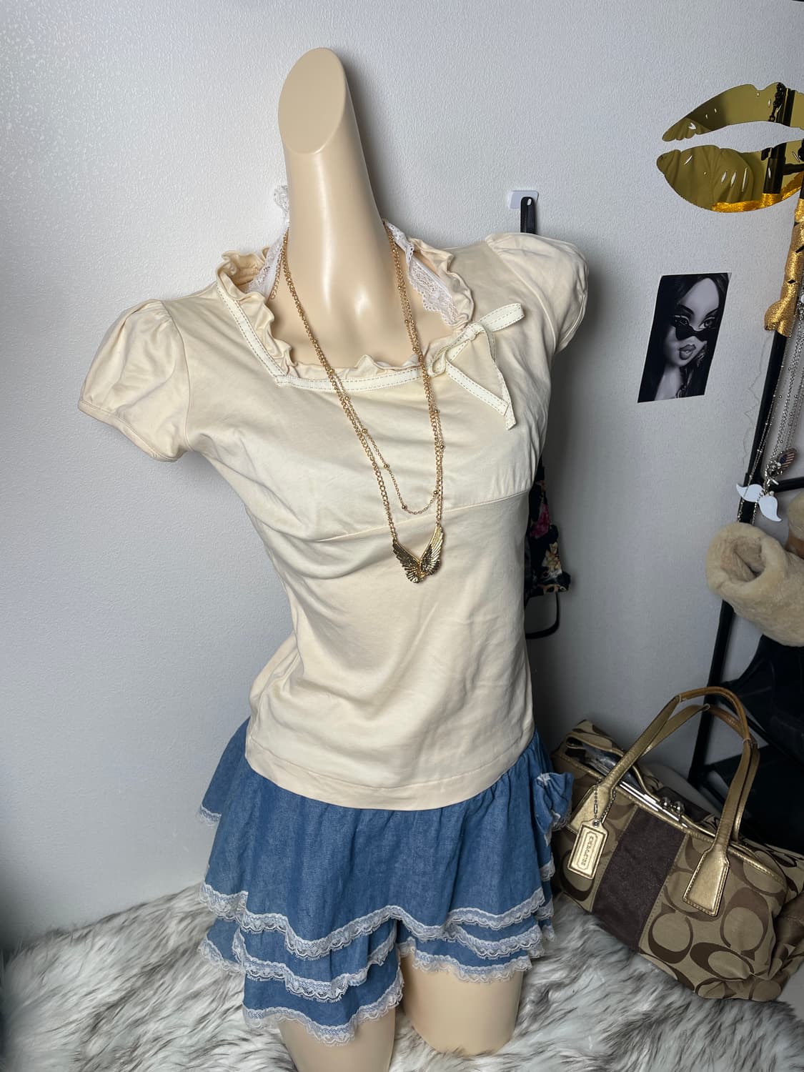 빈티지 아이보리 리본 블라우스 티셔츠 상품이미지1