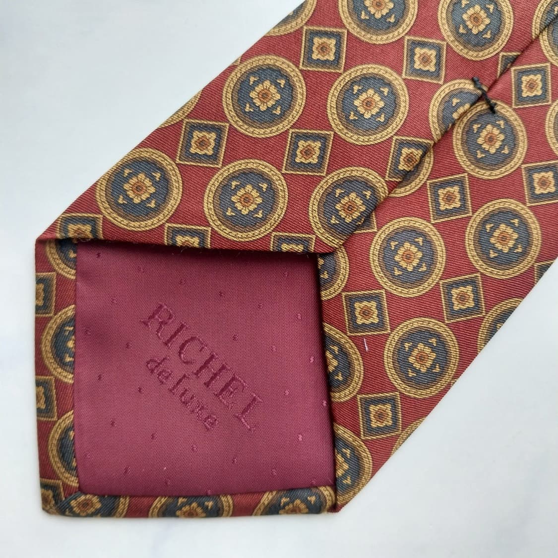 리첼 실크 와인 브라운 패턴 넥타이 8.9cm A+등급 K2460 상품이미지8