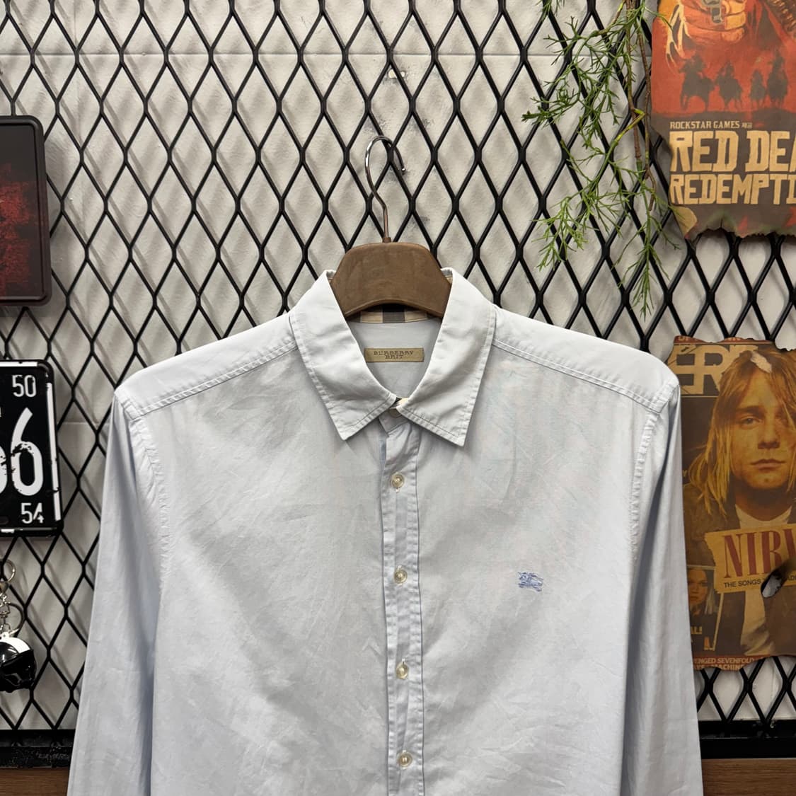 버버리 브릿 긴팔 셔츠 기사 로고 포인트 스카이블루 상품이미지3