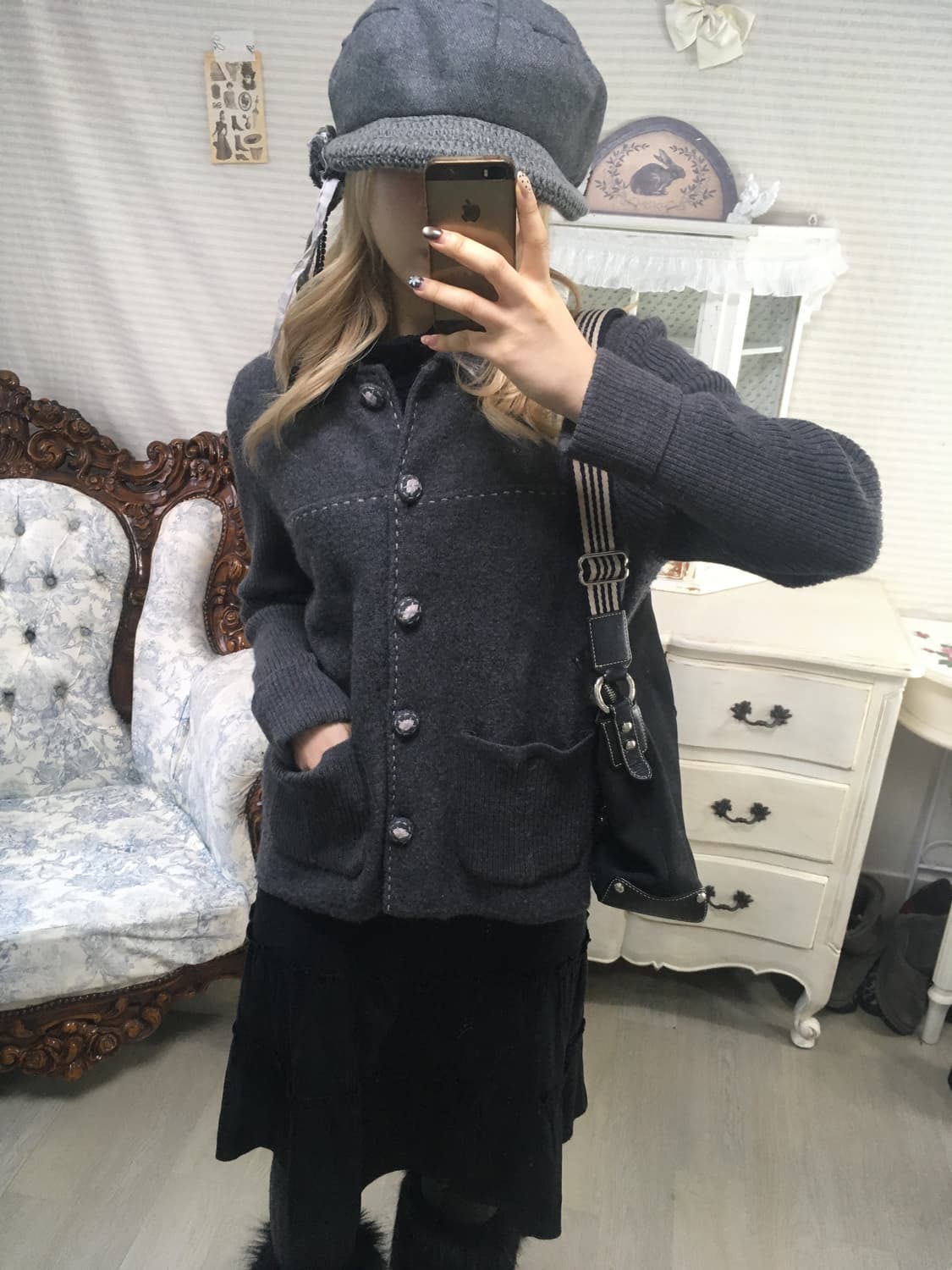 일본빈티지 차콜 울 니트 자켓 상품이미지1