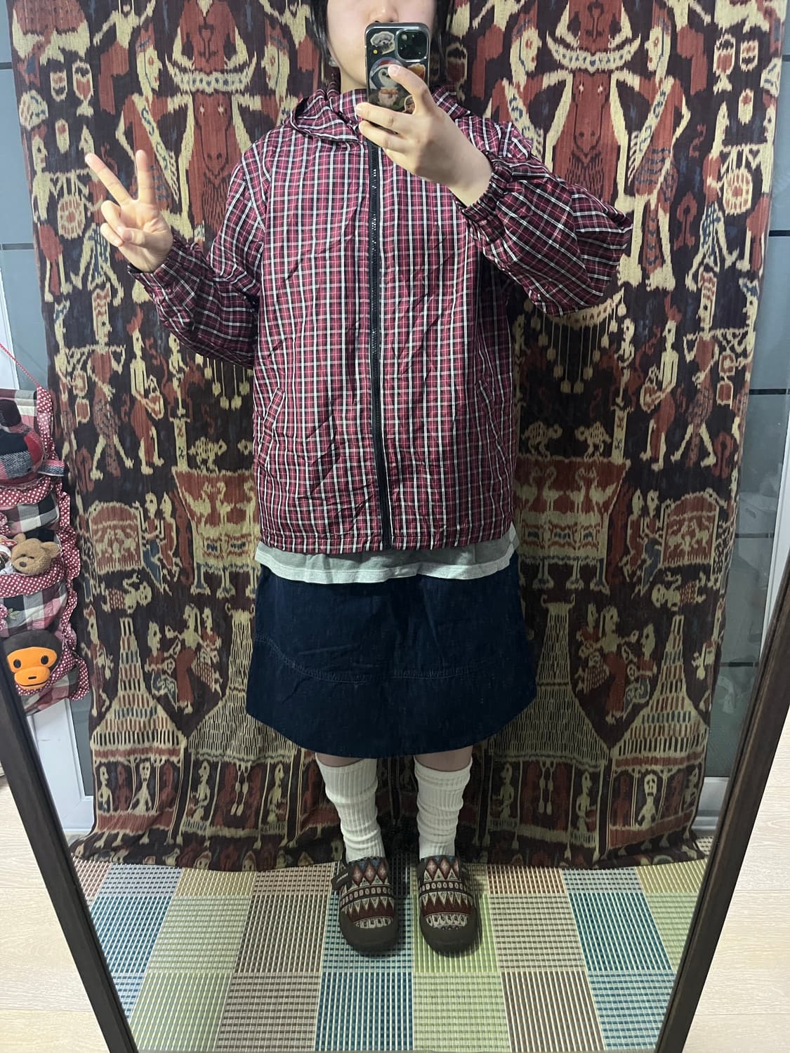 타탄 레드 체크 바람막이 자켓 상품이미지2