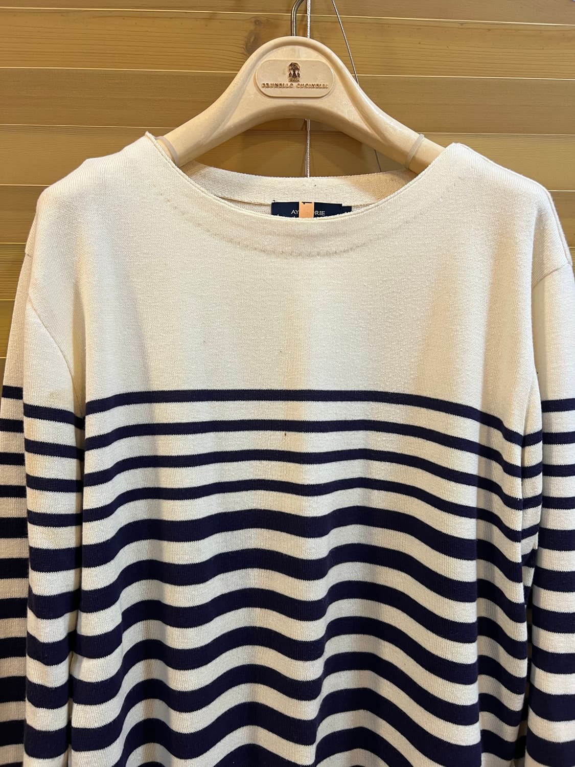 아야모리에 여성 아이보리 보더넥 코튼니트티셔츠 상품이미지1