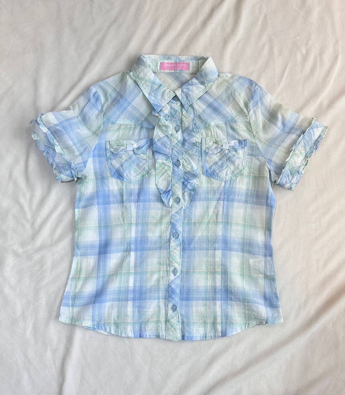 파스텔 체크 러플 프릴 블라우스 상품이미지1