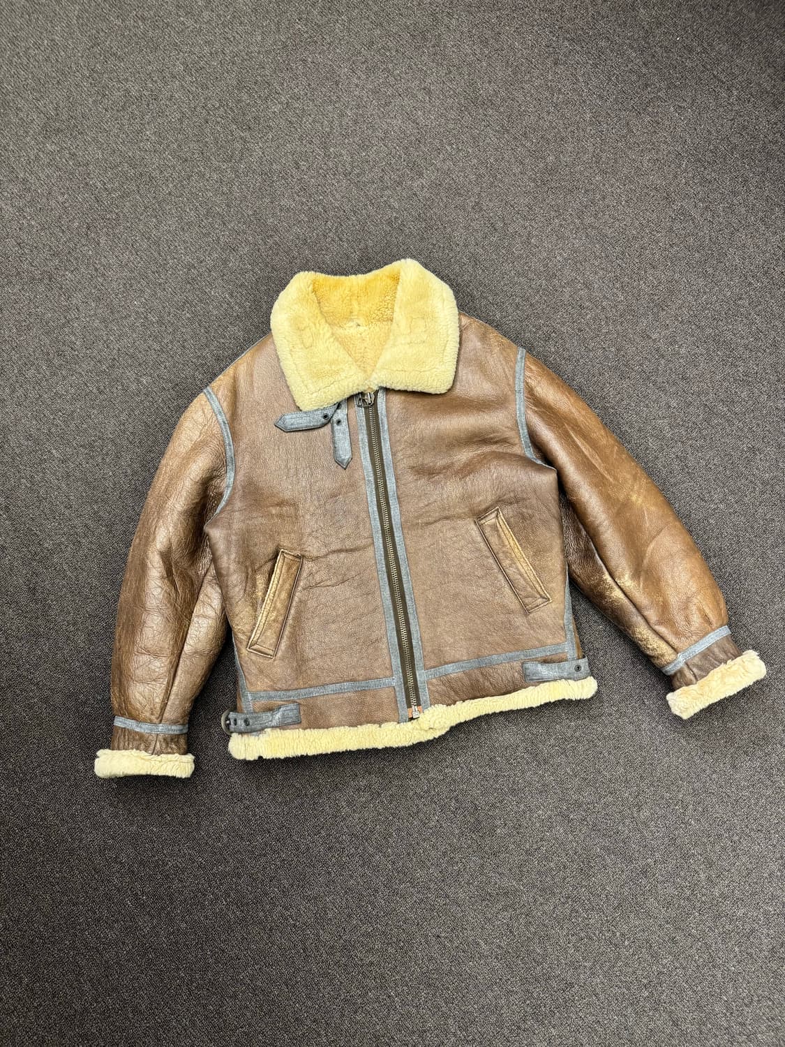 L)B-3 빈티지 램 스킨 브라운 무스탕 상품이미지2