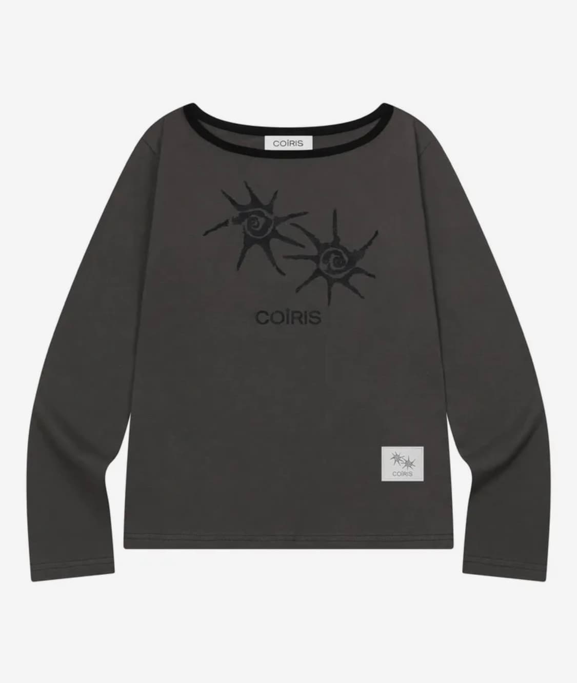 코이리스 솔루나 원 숄더 배색 긴팔 티 (차콜) 상품이미지1