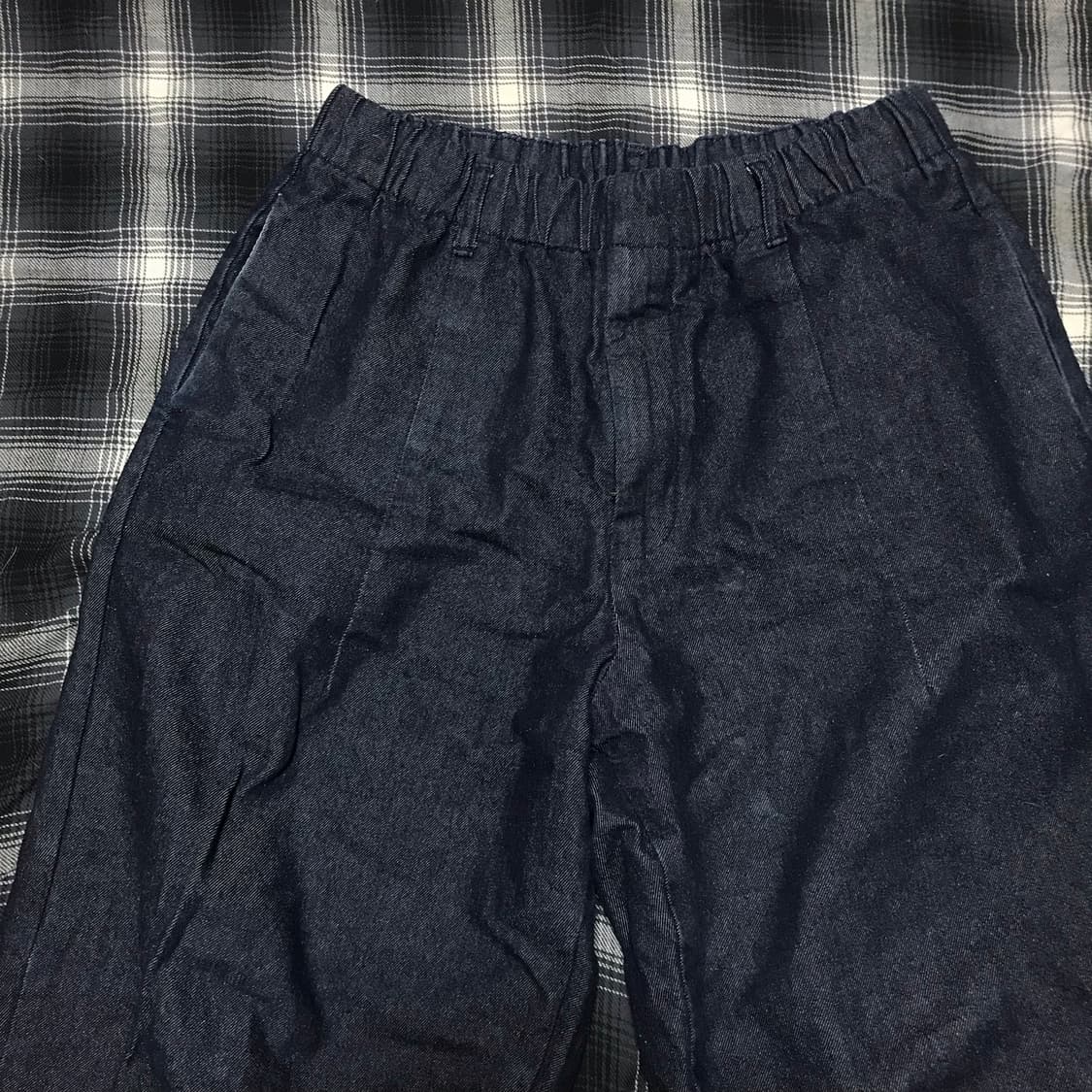 Gu 재팬 슈퍼 와이드 크롭 테이퍼드 핀턱 이지 팬츠 인디고 진청 상품이미지2