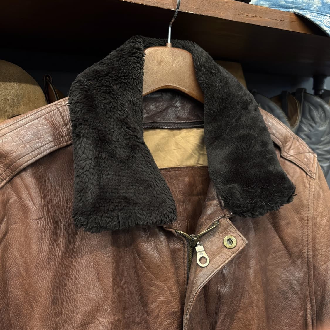 80s 빈티지 G-1  플라이트 자켓 카우하이드 탈부착 퍼카라 N670 상품이미지7