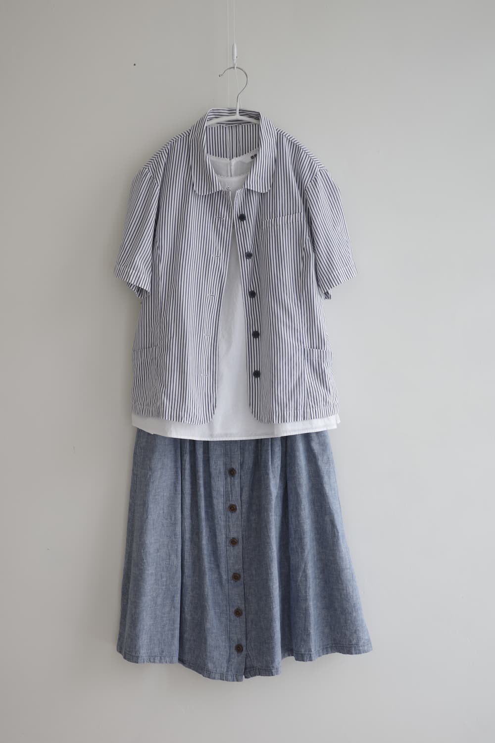 HANAE MORI 둥근 카라 스트라이프 반팔 셔츠 상품이미지1