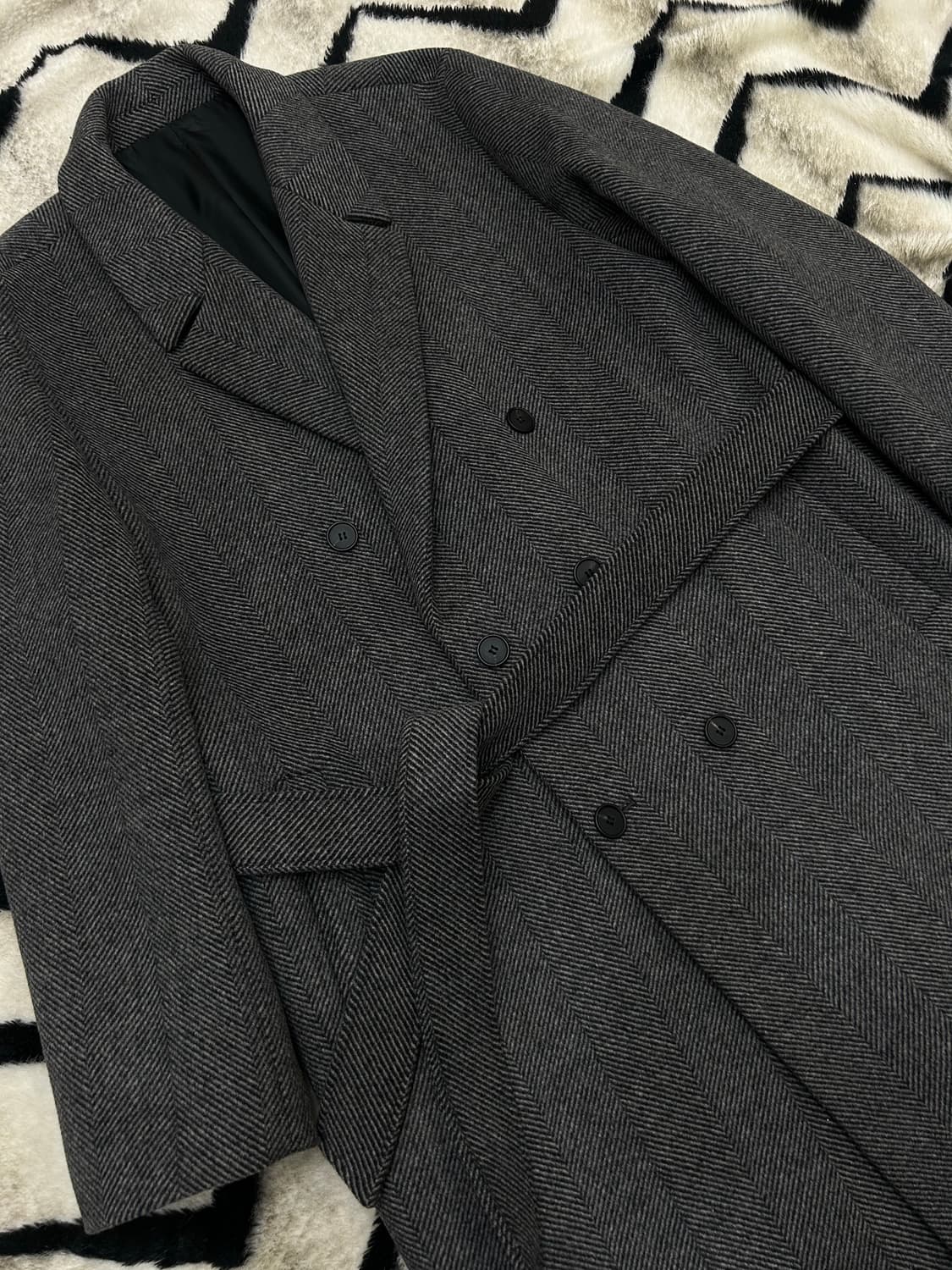 [XL]드로우핏 로브 울 글렌체크 더블 롱코트/그레이 상품이미지1