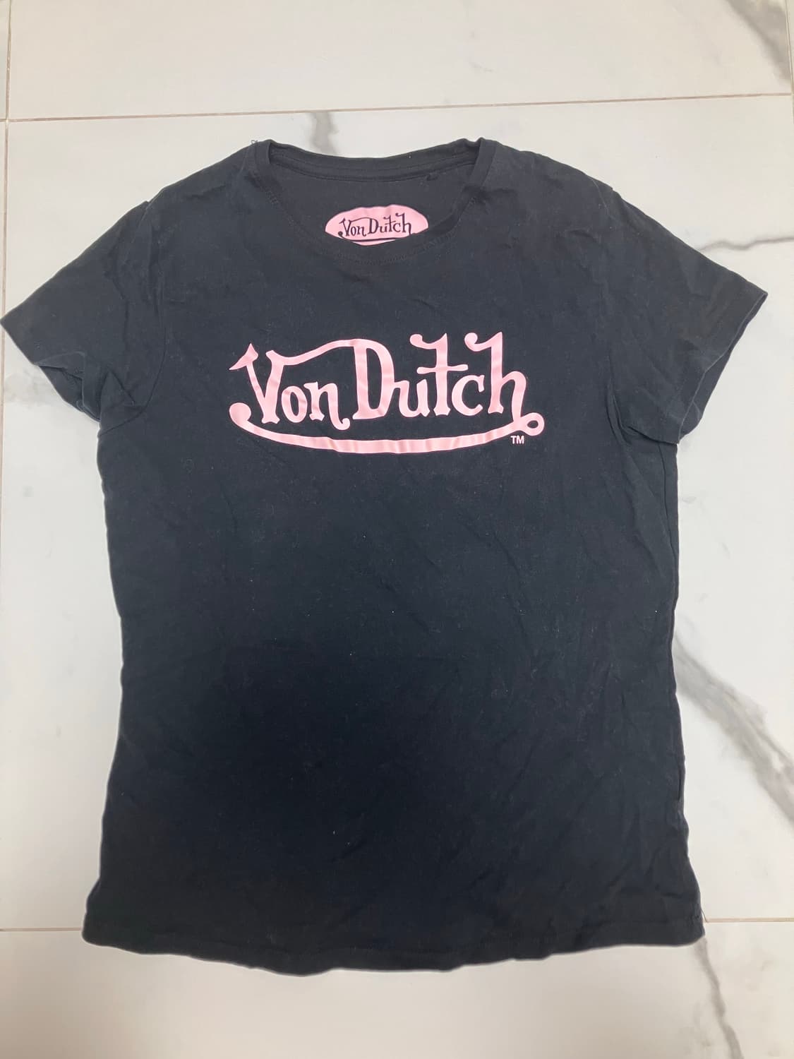 본더치 Y2K 슬림 베이비티 다크 그레이 연핑크 반팔티 상품이미지1