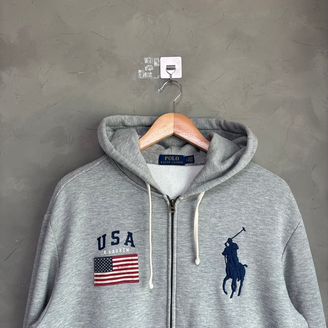 폴로 랄프로렌 빅포니 성조기 후드집업 그레이 상품이미지2