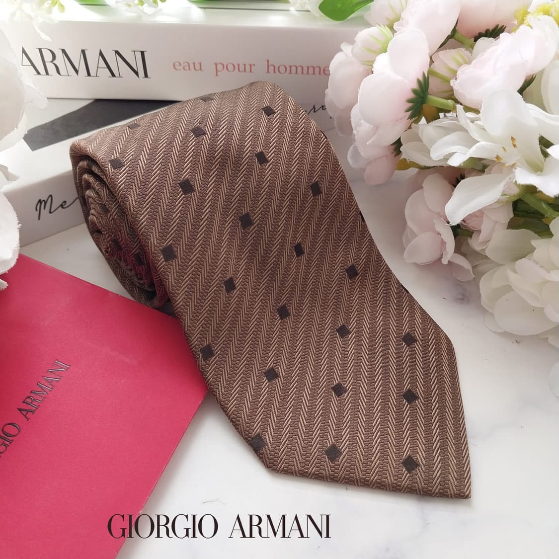 조르지오 아르마니 실크 브라운 패턴 넥타이 9.5cm A+등급 K1880 상품이미지2