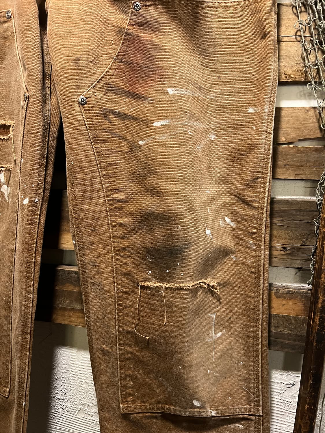 [34]칼하트 USA 빈티지 데미지드 페인팅 브라운 더블니 워크 팬츠 상품이미지4