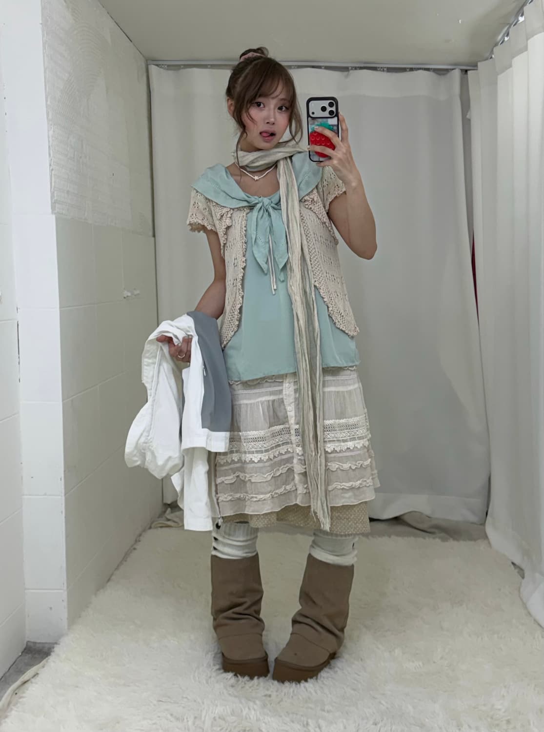 민트 베이지 바람막이 도트 하구미 모리걸 원피스 코디세트 상품이미지2