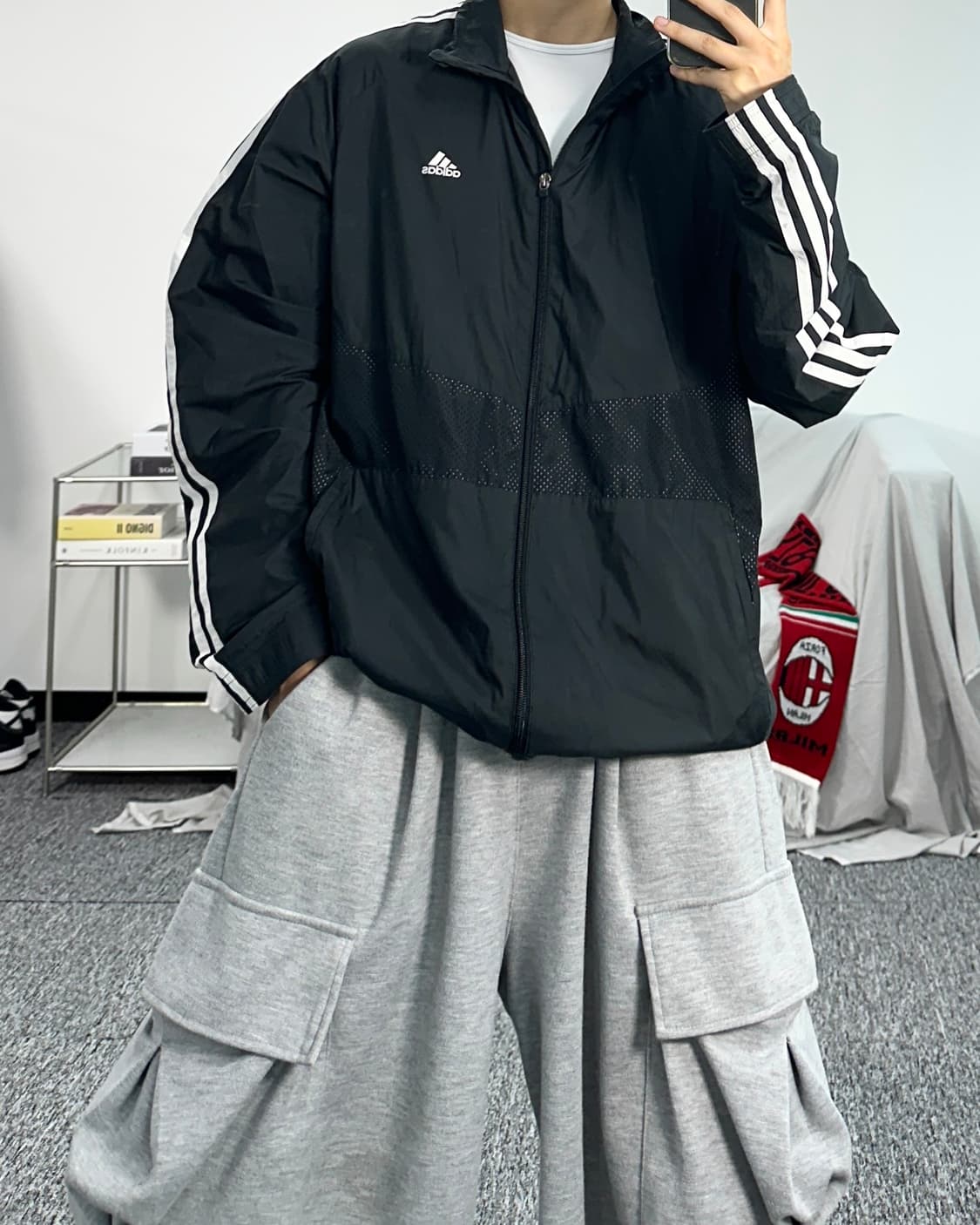 아디다스 블랙 삼선 바람막이 M 상품이미지3